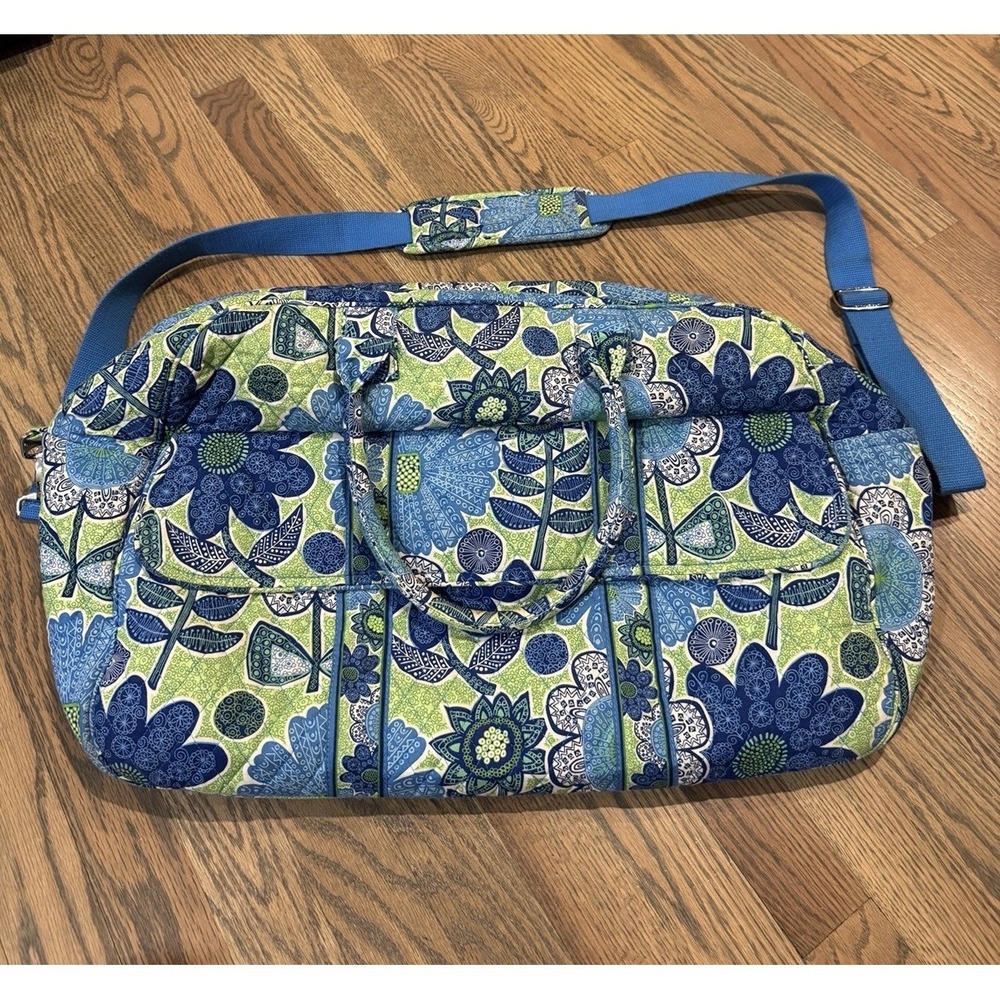 VERA‎ BRADLEY Iconic GRAND Weekender Travel Bag Daisy Doodle Green Blue Y2K